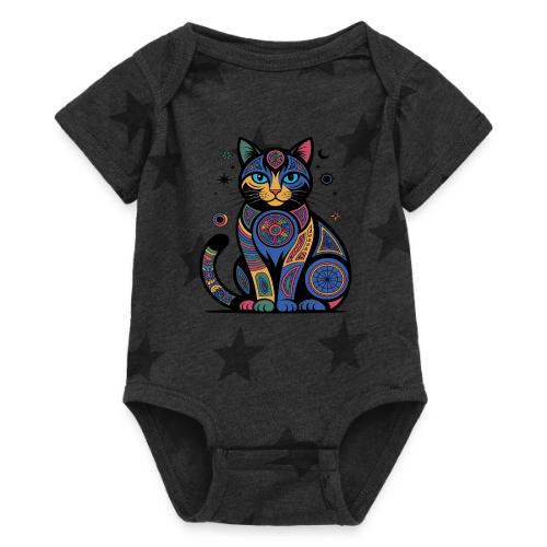 Vibrant Geometric Cat Mandala - Baby 5 Star Print One Piece