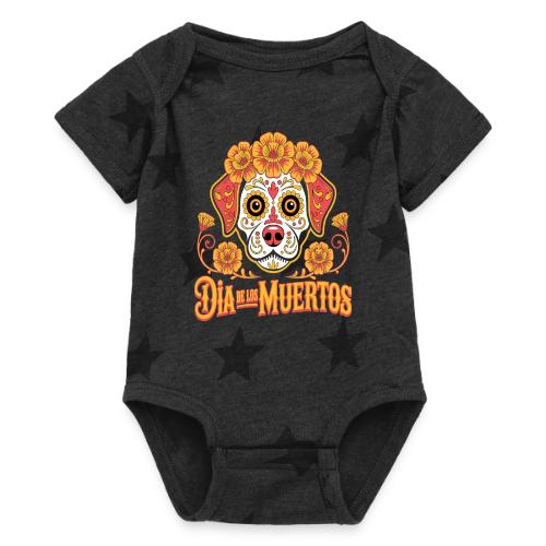 Dia De Los Muertos Dog Skull Flowers - Baby 5 Star Print One Piece