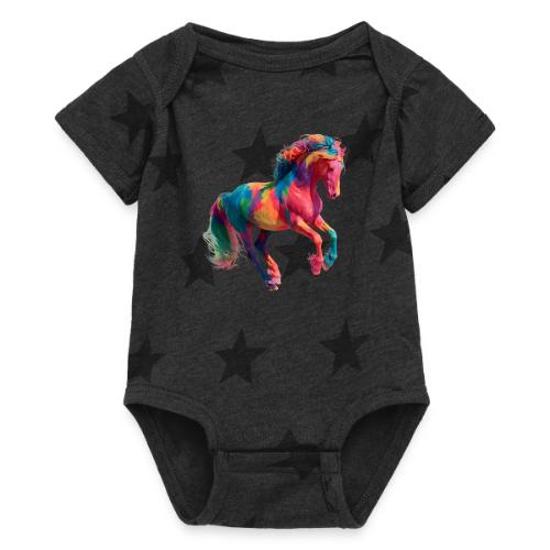 Colorful Paint Splatter Horse Art - Baby 5 Star Print One Piece