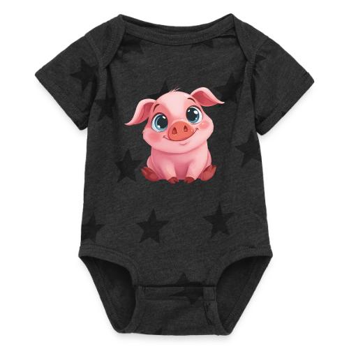 Adorable Cartoon Baby Pig Sitting with Big Eyes - Baby 5 Star Print One Piece