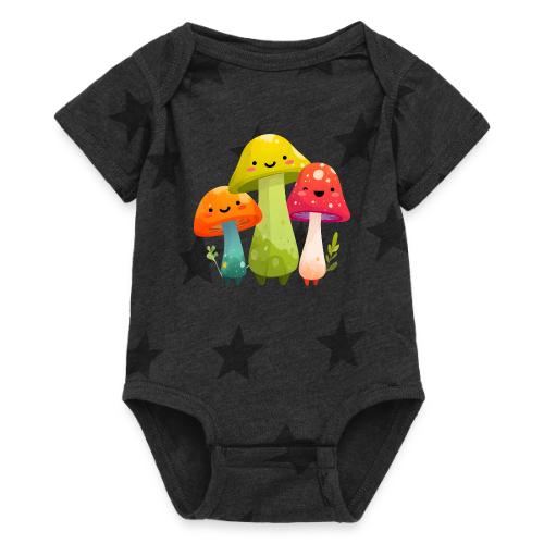 Trio of Happy Mushrooms - Baby 5 Star Print One Piece