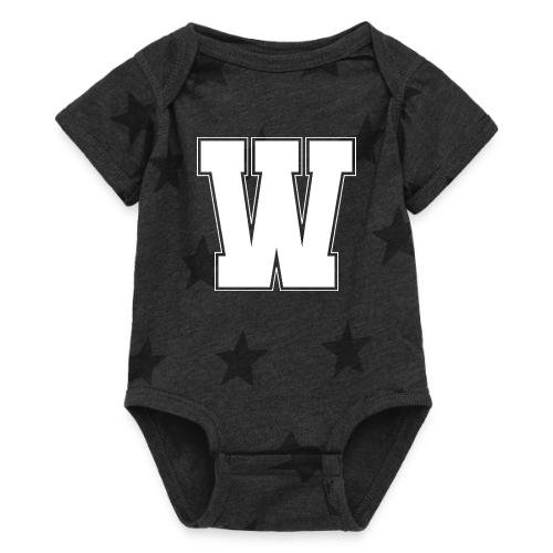 White Letter W – Varsity Alphabet Monogram - Baby 5 Star Print One Piece