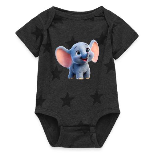 Playful Baby Elephant with Big Eyes - Baby 5 Star Print One Piece