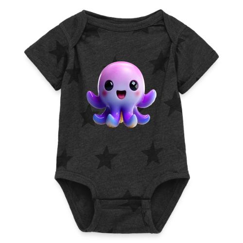 Joyful Cartoon Purple Baby Octopus with Big Smile - Baby 5 Star Print One Piece