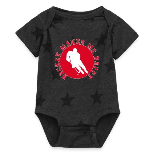 Hockey Makes Me Happy – Ice Hockey Fan Emblem - Baby 5 Star Print One Piece