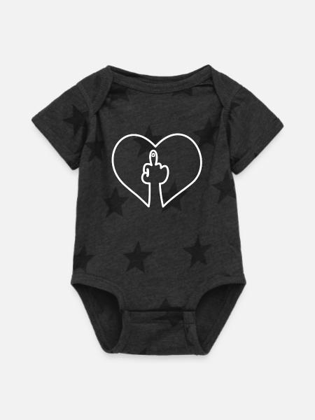 Fuck you heart hand - Baby 5 Star Print One Piece - charcoal star  - Front