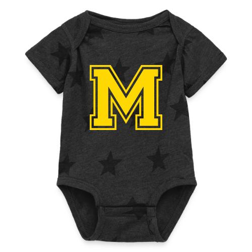 Letter M – Capital Athletic Alphabet Monogram - Baby 5 Star Print One Piece
