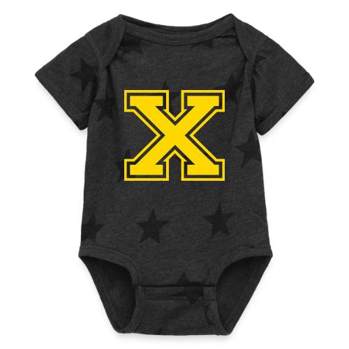 Letter X – Capital Athletic Alphabet Monogram - Baby 5 Star Print One Piece
