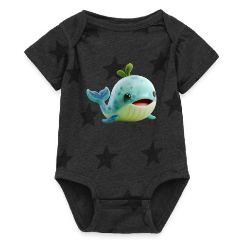 Playful Green-Blue Baby Whale - Baby 5 Star Print One Piece