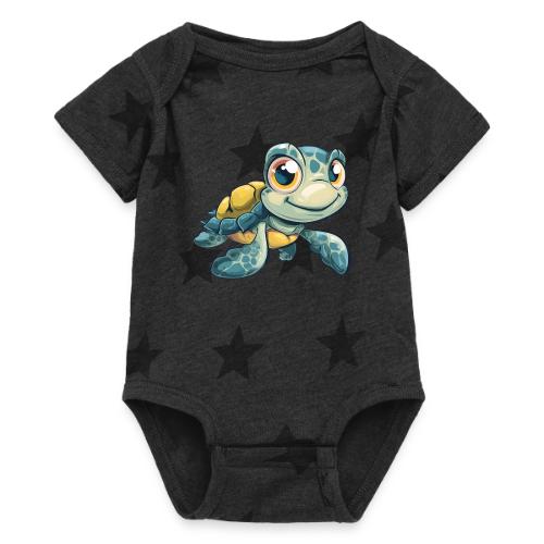Playful Cartoon Baby Sea Turtle with a Smile - Baby 5 Star Print One Piece