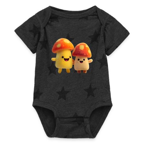 Joyful Cartoon Mushroom Duo - Baby 5 Star Print One Piece