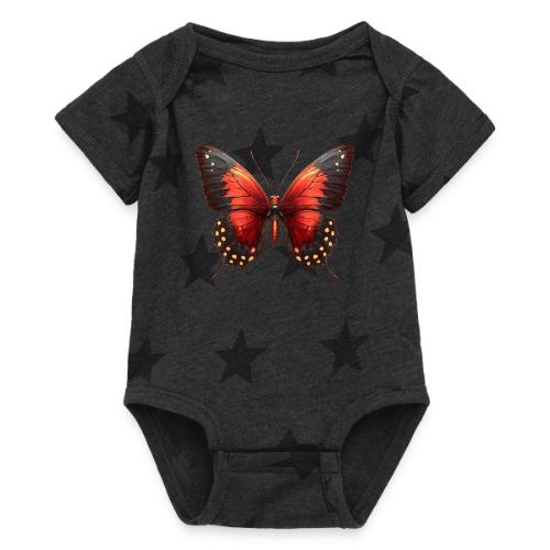 Bright Red, Black, and Yellow Butterfly - Baby 5 Star Print One Piece