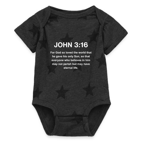John 3:16 Christian Apparel – White - Baby 5 Star Print One Piece