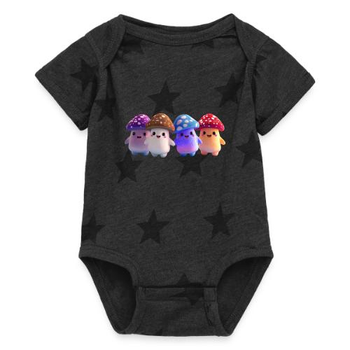Colorful Cartoon Mushroom Quartet - Baby 5 Star Print One Piece