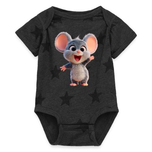 Joyful Cartoon Baby Mouse Arms Up - Baby 5 Star Print One Piece