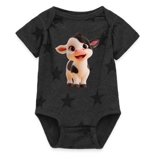 Joyful Cartoon Baby Cow Standing - Baby 5 Star Print One Piece