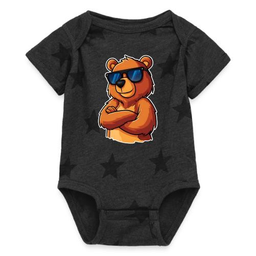 Cool Bear Sunglasses Cartoon Design - Baby 5 Star Print One Piece