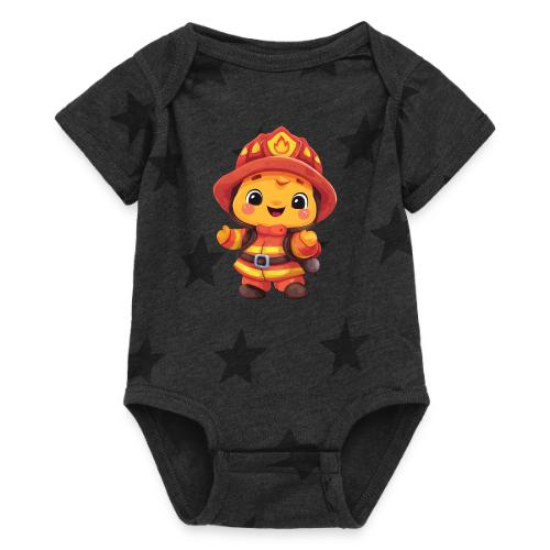 Cute Cartoon Firefighter in Red and Yellow Suit - Baby 5 Star Print One Piece
