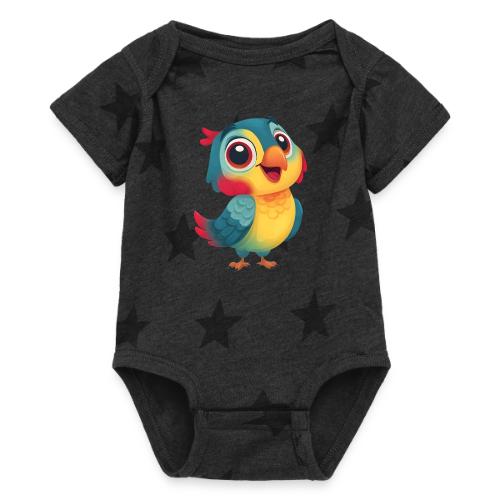 Bright Cartoon Parrot with Joyful Expression - Baby 5 Star Print One Piece