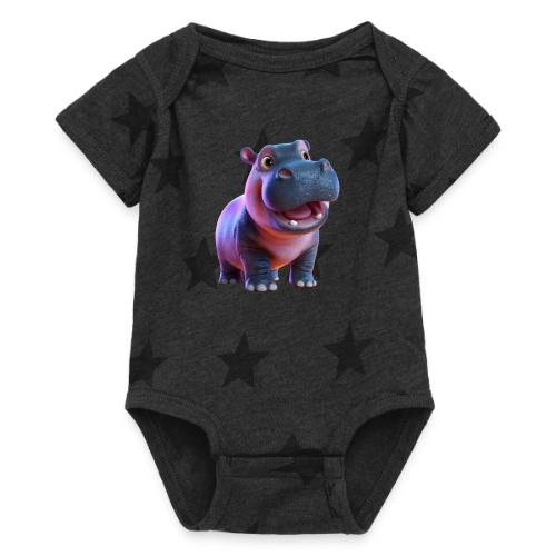 Smiling Cartoon Baby Hippo Standing - Baby 5 Star Print One Piece