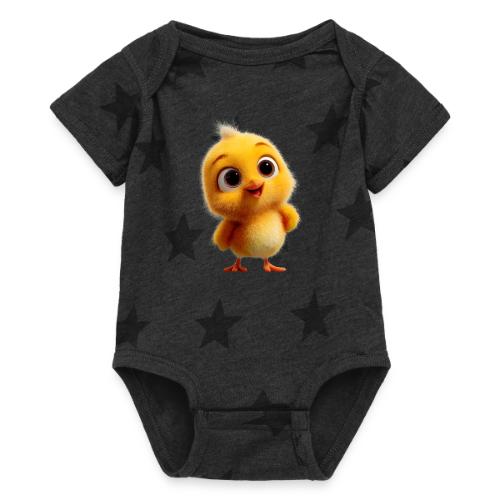 Cute Cartoon Yellow Chick with Big Sparkling Eyes - Baby 5 Star Print One Piece