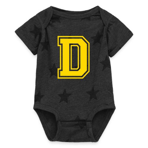 Letter D – Capital Athletic Alphabet Monogram - Baby 5 Star Print One Piece