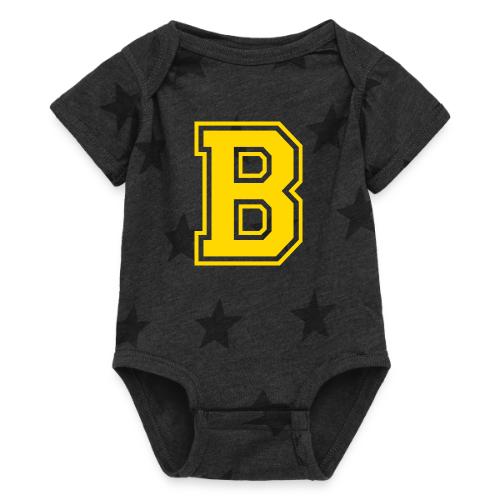 Letter B – Capital Athletic Alphabet Monogram - Baby 5 Star Print One Piece