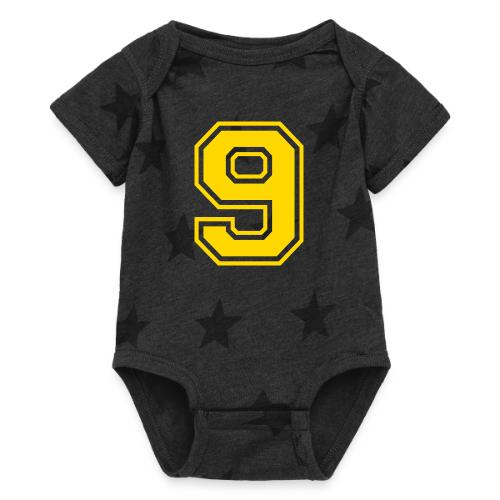 Number 9 in a classic athletic collegiate font - Baby 5 Star Print One Piece