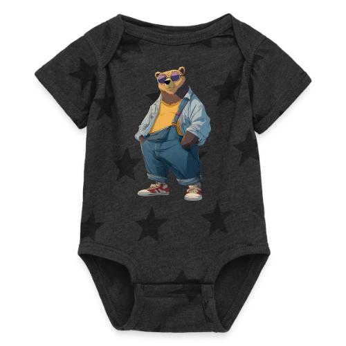 Fashion Streetwear Bear Cartoon Art - Baby 5 Star Print One Piece