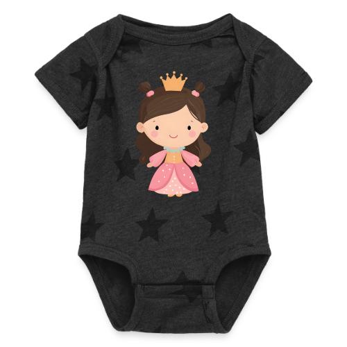 Cute Cartoon Little Princess Standing and Smiling - Baby 5 Star Print One Piece