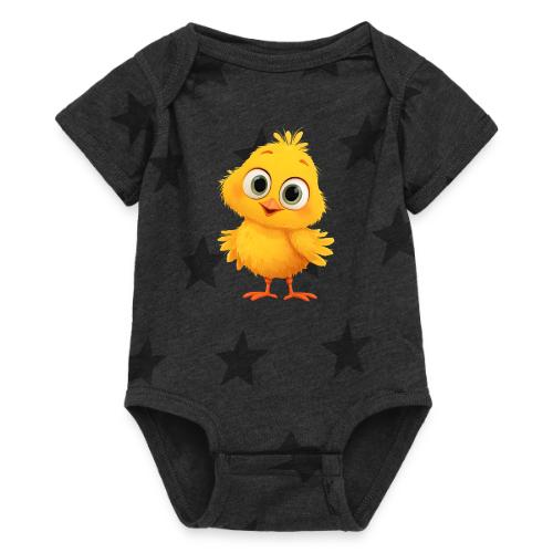 Sweet Yellow Cartoon Chick with Joyful Smile - Baby 5 Star Print One Piece