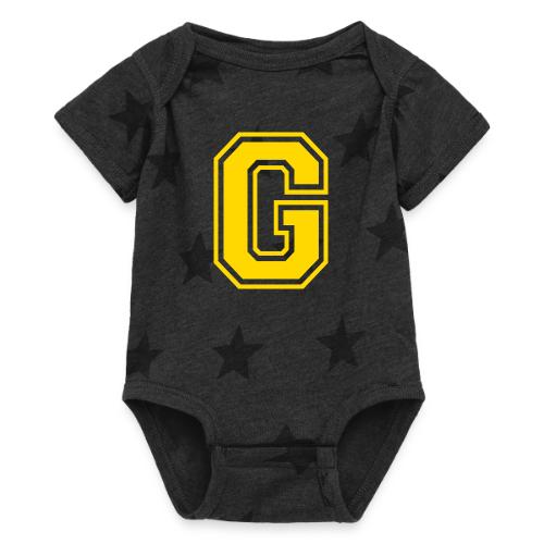 Letter G – Capital Athletic Alphabet Monogram - Baby 5 Star Print One Piece