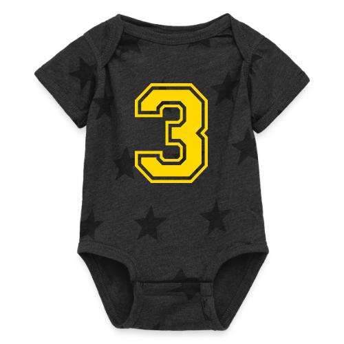 Number 3 in a classic athletic collegiate font - Baby 5 Star Print One Piece