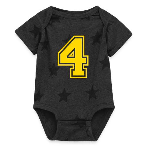 Number 4 in a classic athletic collegiate font - Baby 5 Star Print One Piece