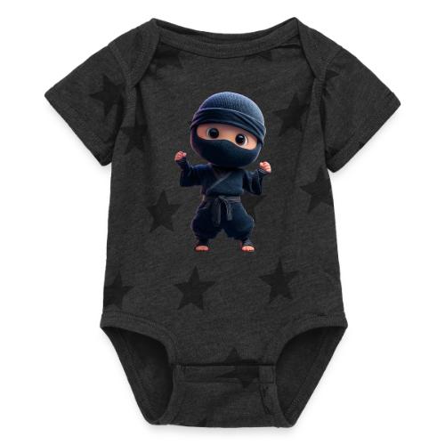 Cute Cartoon Ninja Toddler in Fight Pose - Baby 5 Star Print One Piece