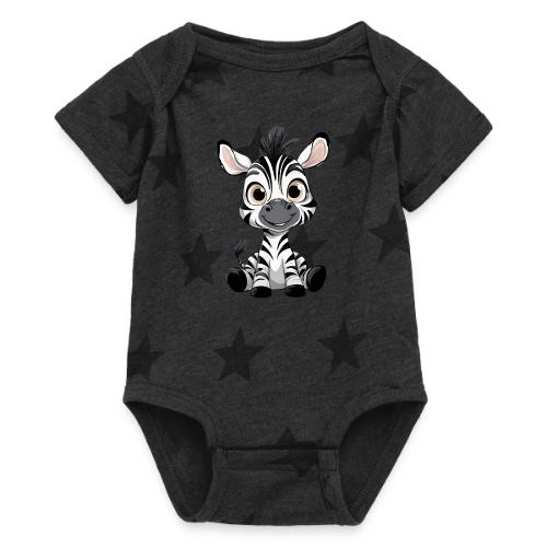 Adorable Cartoon Baby Zebra with Innocent Eyes - Baby 5 Star Print One Piece