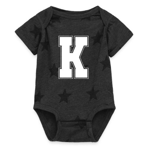 White Letter K – Varsity Alphabet Monogram - Baby 5 Star Print One Piece