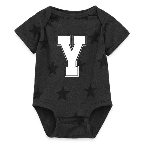 White Letter Y – Varsity Alphabet Monogram - Baby 5 Star Print One Piece