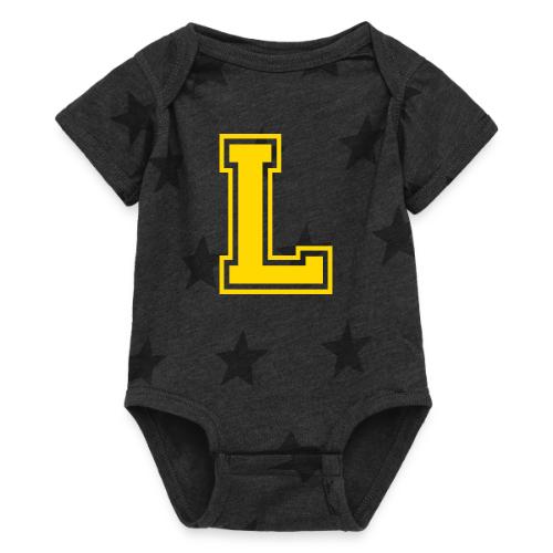 Letter L – Capital Athletic Alphabet Monogram - Baby 5 Star Print One Piece