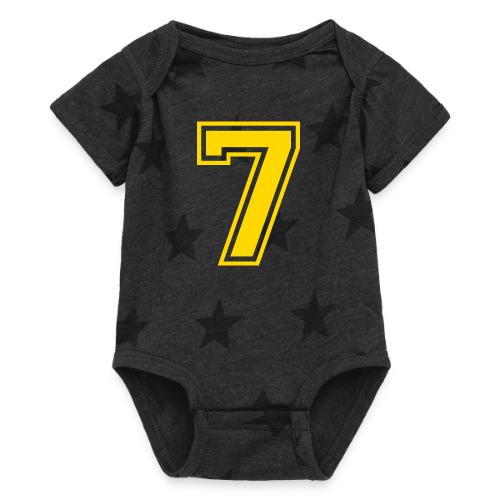 Number 7 in a classic athletic collegiate font - Baby 5 Star Print One Piece
