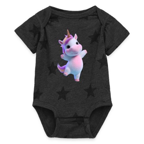 Cute Cartoon Unicorn Dancing Joyfully - Baby 5 Star Print One Piece
