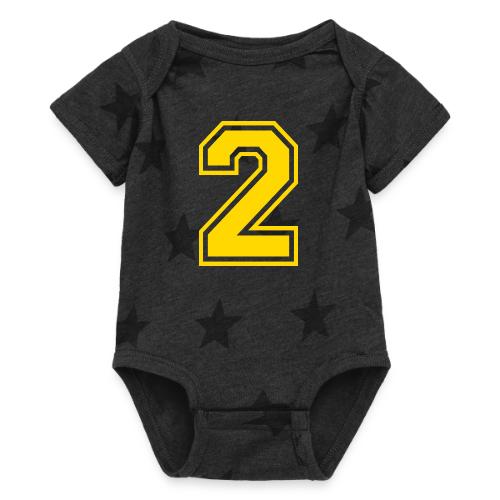 Number 2 in a classic athletic collegiate font - Baby 5 Star Print One Piece