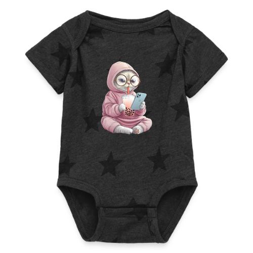 Cool Cat Bubble Tea Cartoon Design - Baby 5 Star Print One Piece