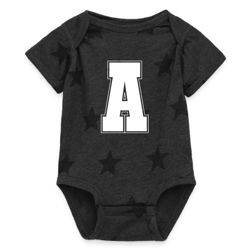 White Letter A – Varsity Alphabet Monogram - Baby 5 Star Print One Piece