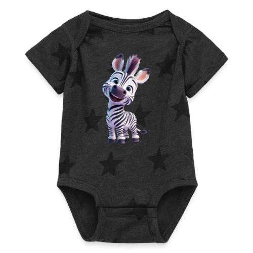 Playful 3D Baby Zebra Smiling Brightly - Baby 5 Star Print One Piece