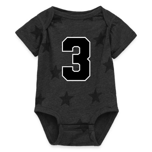Varsity Number 3 Athletic Font - Baby 5 Star Print One Piece