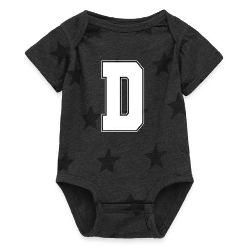 White Letter D – Varsity Alphabet Monogram - Baby 5 Star Print One Piece