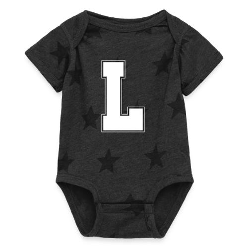 White Letter L – Varsity Alphabet Monogram - Baby 5 Star Print One Piece