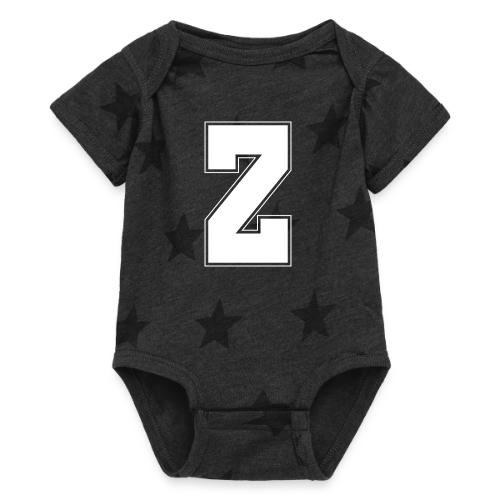 White Letter Z – Varsity Alphabet Monogram - Baby 5 Star Print One Piece