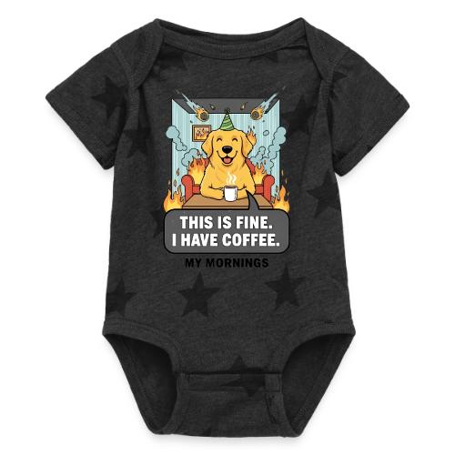 🔥 Funny Dog Meme “This Is Fine, I Have Coffee” - Baby 5 Star Print One Piece
